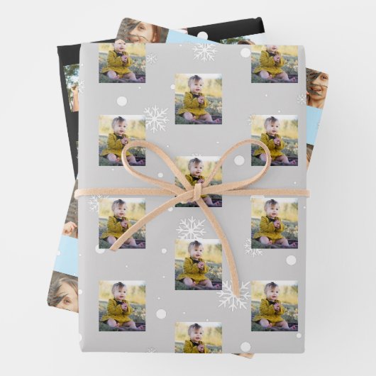 Moderne Sneeuwvlok Foto's Collage Patroon Kerstmis Inpakpapier Vel (In situ)