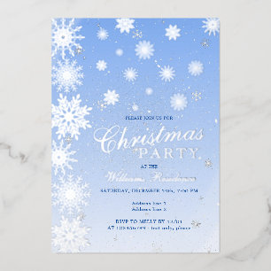 Moderne Sneeuwvlok Sneeuwblauw Winter Kerstfeest Folie Uitnodiging