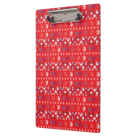 Moderne sneeuwvlokken van de Rode Kerstfeestdag Klembord (Links)