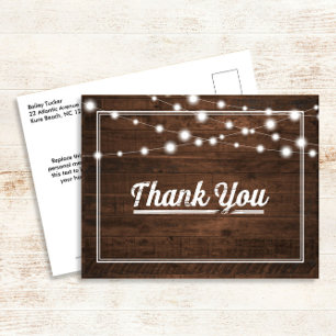 Moderne snoeren met lampjes op hout Rustieke dank  Briefkaart