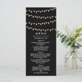 Moderne snoerlampen, witte & gouden bruiloft menu (Staand voorkant)