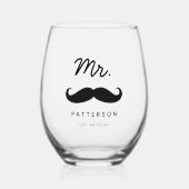 Moderne snor Mr. bruidegom bruiloft Wijnglas Zonder Voet (Voorkant)