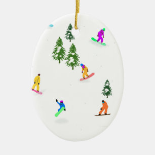 Moderne Snowboarders Snowboarding Illustratie Keramisch Ornament