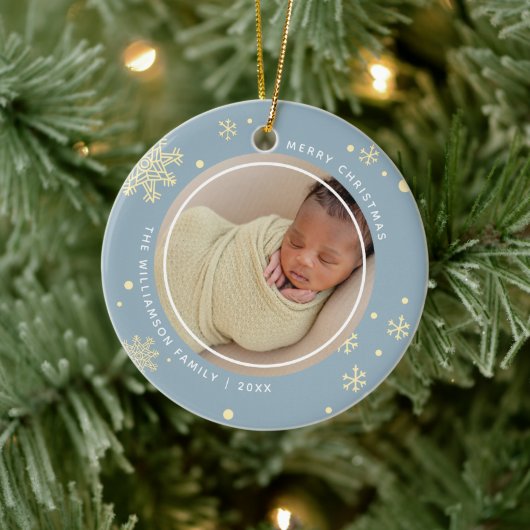 Moderne Snowflake 2 foto's Keramisch Ornament (Boom)