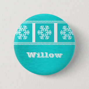 Moderne Snowflakes Holiday Button, Blauwgroen Ronde Button 5,7 Cm