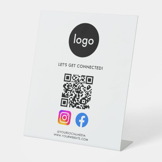 Moderne sociale media QR-code Reclamebord Met Voetstuk (Voorkant)