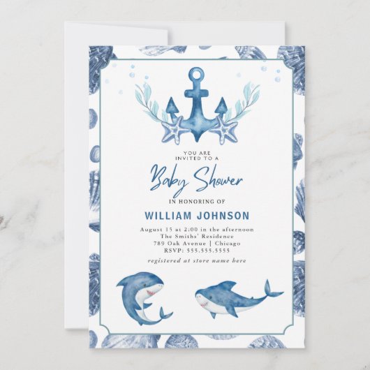 Moderne sous le Baby shower de mer Invitation (Devant)
