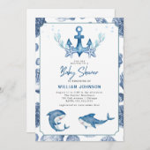 Moderne sous le Baby shower de mer Invitation (Devant / Derrière)