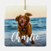 Moderne speelse chique hond Fotonaam Keramisch Ornament (Achterkant)