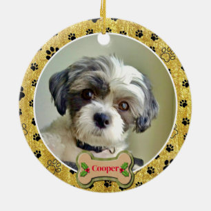 Moderne Speelse Eenvoudige Foto Hond - Pootafdruk  Keramisch Ornament