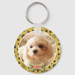 Moderne Speelse Eenvoudige Foto Hond - Pootafdruk Sleutelhanger
