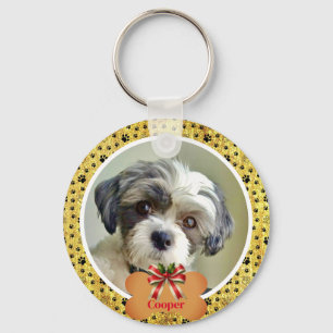Moderne Speelse Eenvoudige Foto Hond - Pootafdruk Sleutelhanger