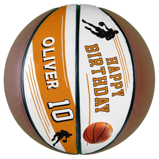 Moderne Speler Silhouette Stripe Gelukkige Verjaar Basketbal (Verticaal)