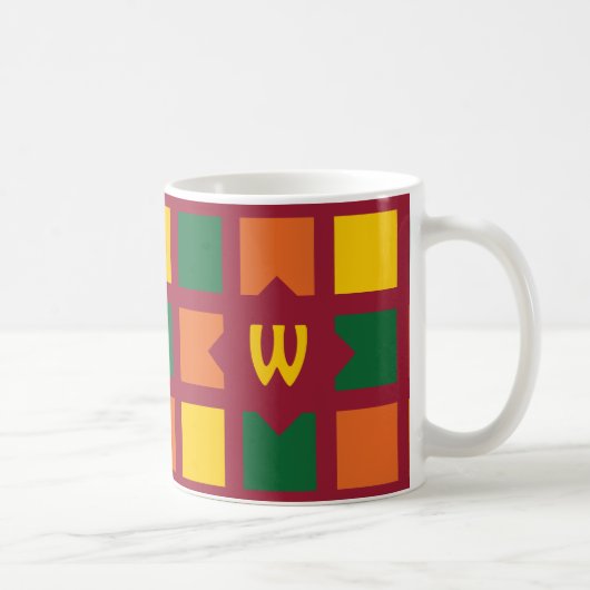 Moderne Spicy Colors Geometric Squares Monogram Koffiemok (Rechts)