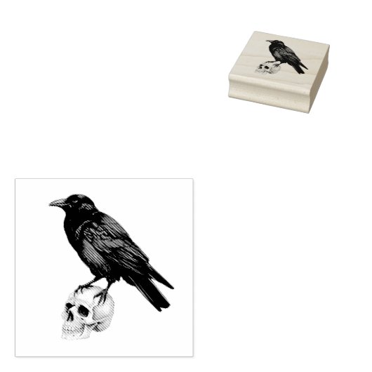 Moderne Spooky Crow op schedel Rubberstempel (Gestempeld)