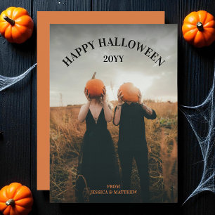 Moderne Spooky Eenvoudige Enge Foto Gelukkig Hallo Feestdagenkaart