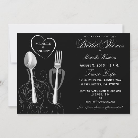 Moderne spoon & Fork Bridal Shower Invitations Kaart (Voorkant)