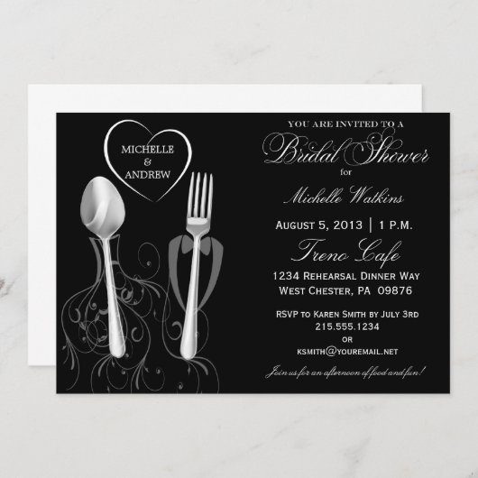 Moderne spoon & Fork Bridal Shower Invitations Kaart (Voorkant / Achterkant)