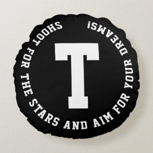 Moderne sport inspiratie zwart-wit monogram rond kussen