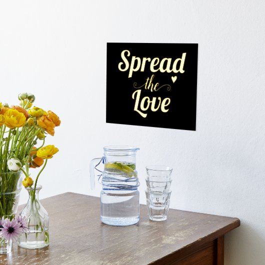 Moderne "Spread the love" citaat typografie zwart Folie Afdrukken (Laag (Keuken))