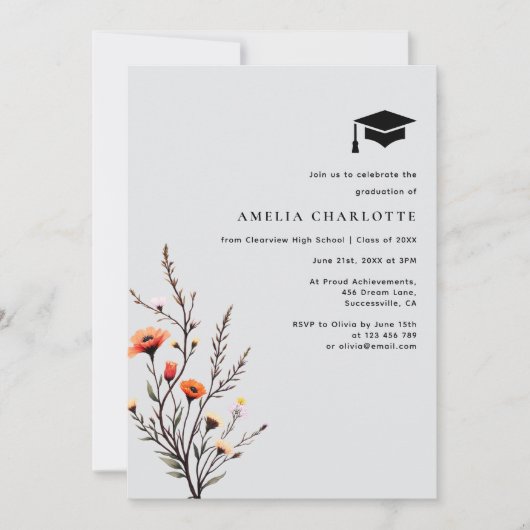 Moderne Spring Wildflower Graduation Party Kaart (Voorkant)
