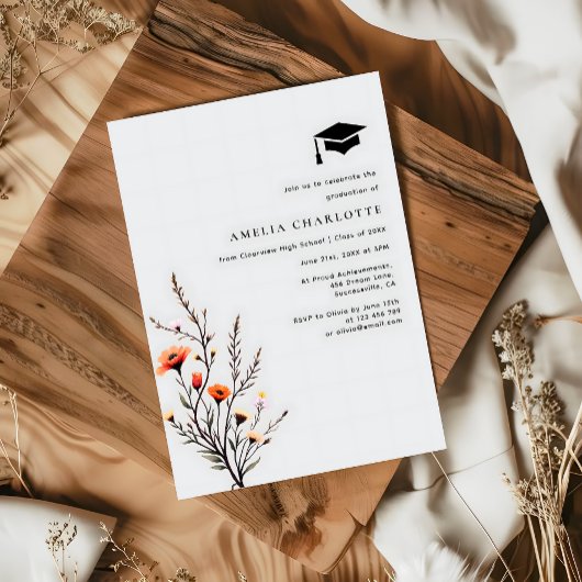 Moderne Spring Wildflower Graduation Party Kaart