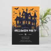 Moderne Spukhuis | Halloweenfeest Kaart (Staand voorkant)