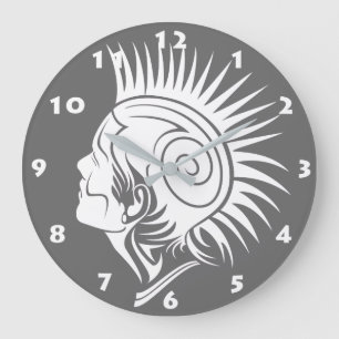 MODERNE STAMMENMOHAWK MET WITTE CIJFERS GROTE KLOK