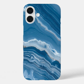 Moderne stenen stoffige blauwe marmer iPhone 16 plus hoesje