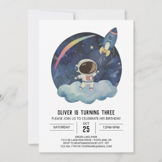 Moderne ster afdrukbare astronaut jongen verjaarda kaart (Voorkant)