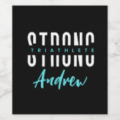 Moderne Sterke Triatleet Zwart-Wit Naam Wijn Etiket (Enkel label)