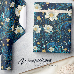 Moderne Sterrennacht & Witte Lelie Bloemen Cadeaupapier