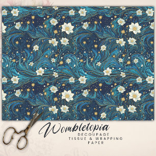 Moderne Sterrennacht & Witte Lelie Bloemen Decoupa Tissuepapier