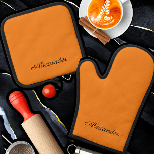 Moderne, stevige kleuren oranje ovenwant & pannenlap set