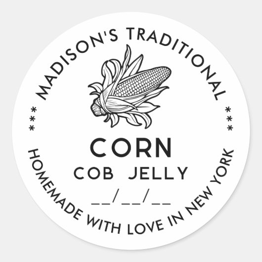 Moderne sticker voor maïskolfjam met kolsymbool (Voorkant)