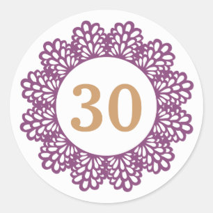 Moderne Stijl 30e Verjaardag Meisje PAARSE Kant V0 Ronde Sticker