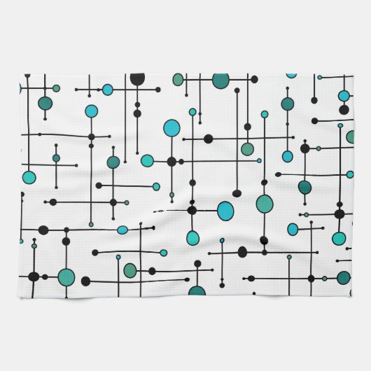 Moderne stijl Aqua Blue Dot uit de midden eeuw Theedoek (Horizontaal)