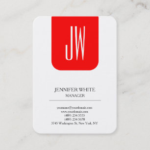 Moderne stijl trendy effen wit rood monogram visitekaartje