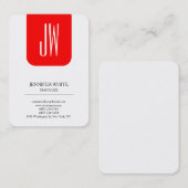 Moderne stijl trendy effen wit rood monogram visitekaartje (Voorkant / Achterkant)