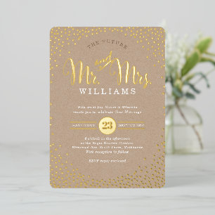 MODERNE STIJLVOLE TROUW confetti kraft bruin goud Folie Uitnodiging