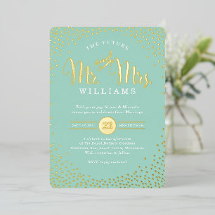 MODERNE STIJLVOLE TROUW mini confetti mint goud Folie Uitnodiging