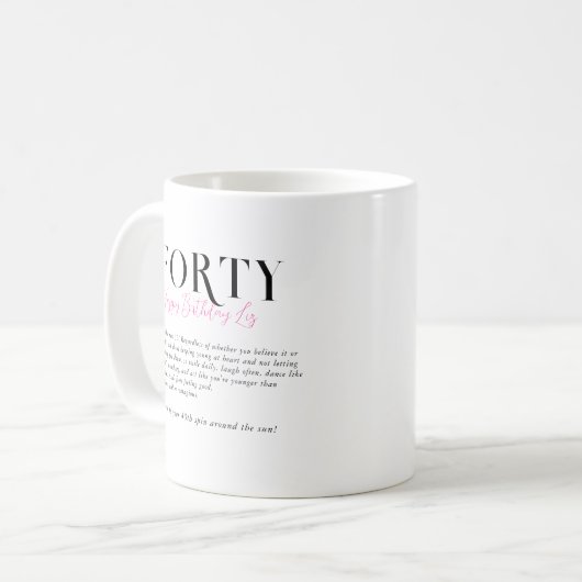 Moderne stijlvolle 40e verjaardag koffiemok (Voorkant links)