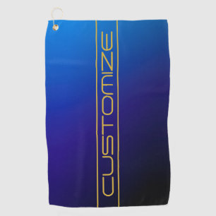 Moderne stijlvolle bewerkbare gouden tekst & blauw golfhanddoek