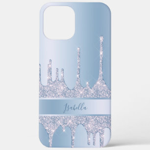 Moderne, stijlvolle blauwe glitter druipt op maat iPhone 12 pro max hoesje
