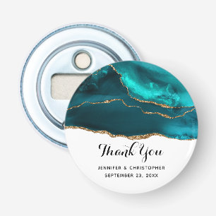 Moderne Stijlvolle Blauwgroen Agaat & Gouden Lintb Button Flesopener