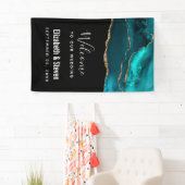 Moderne Stijlvolle Blauwgroen Agaat & Gouden Lintb Spandoek (Insitu)