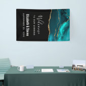 Moderne Stijlvolle Blauwgroen Agaat & Gouden Lintb Spandoek (Beurs)