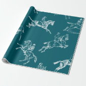 Moderne stijlvolle Blauwgroen Blue Horseback Ridin Cadeaupapier (Uitgerold)