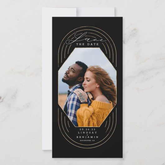 Moderne Stijlvolle Boho Gold Black Bewaar de datum Save The Date (Voorkant)