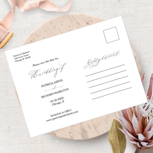 Moderne , stijlvolle bruiloft bespaart de datum fo briefkaart